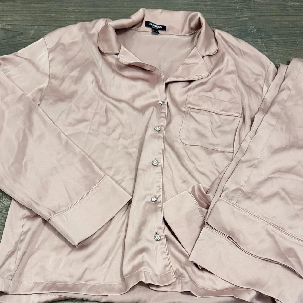 Express Faux Silk/Satin Pink Pajama Pant Set Medium